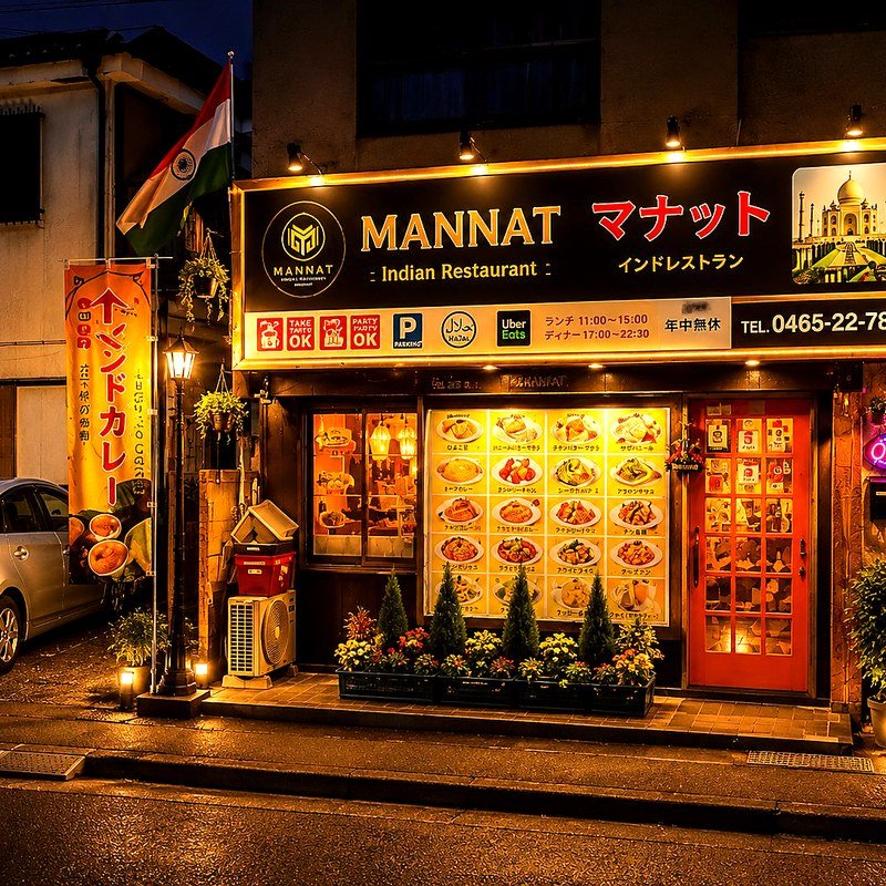 Mannat Indian Restaurant exterior at night